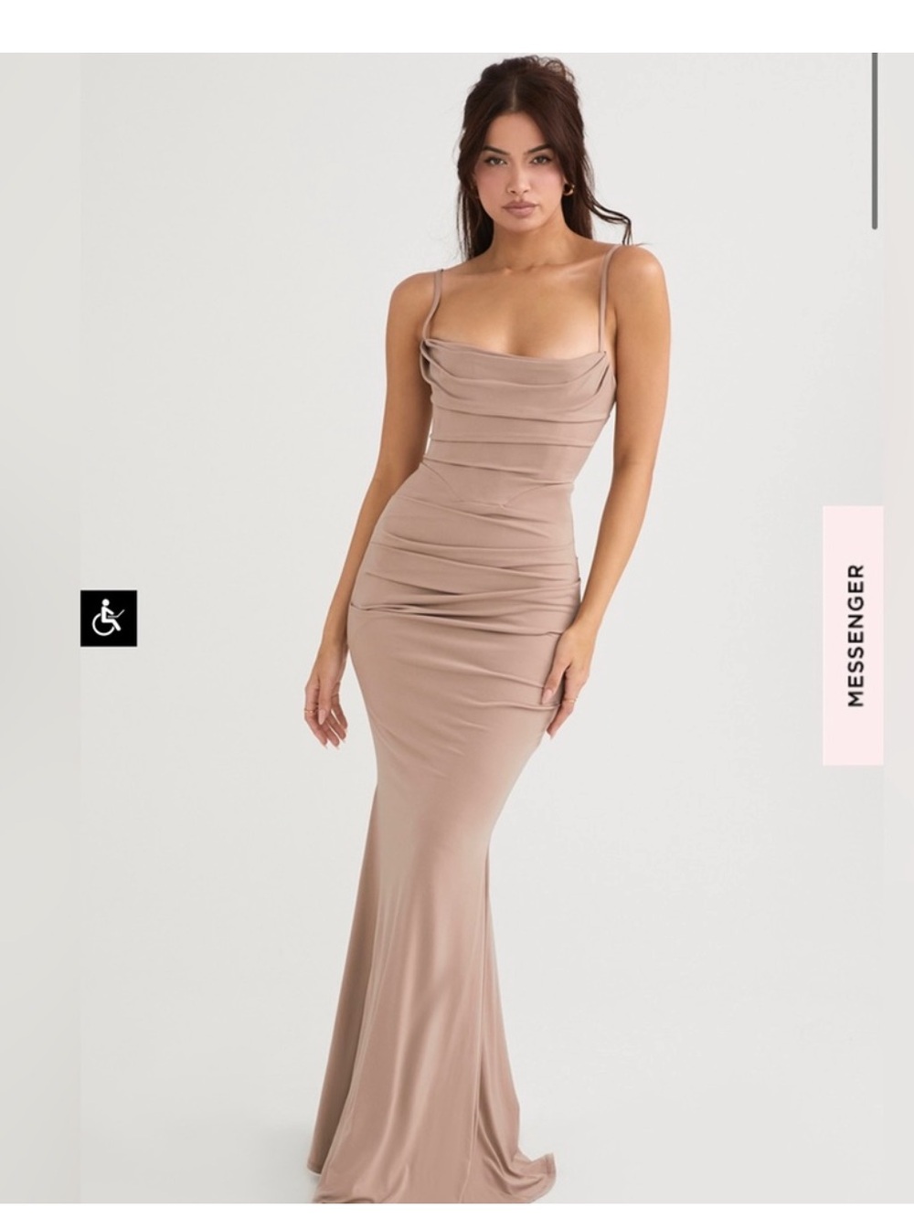 House of CB Taupe Cowl-Neck Maxi Dress